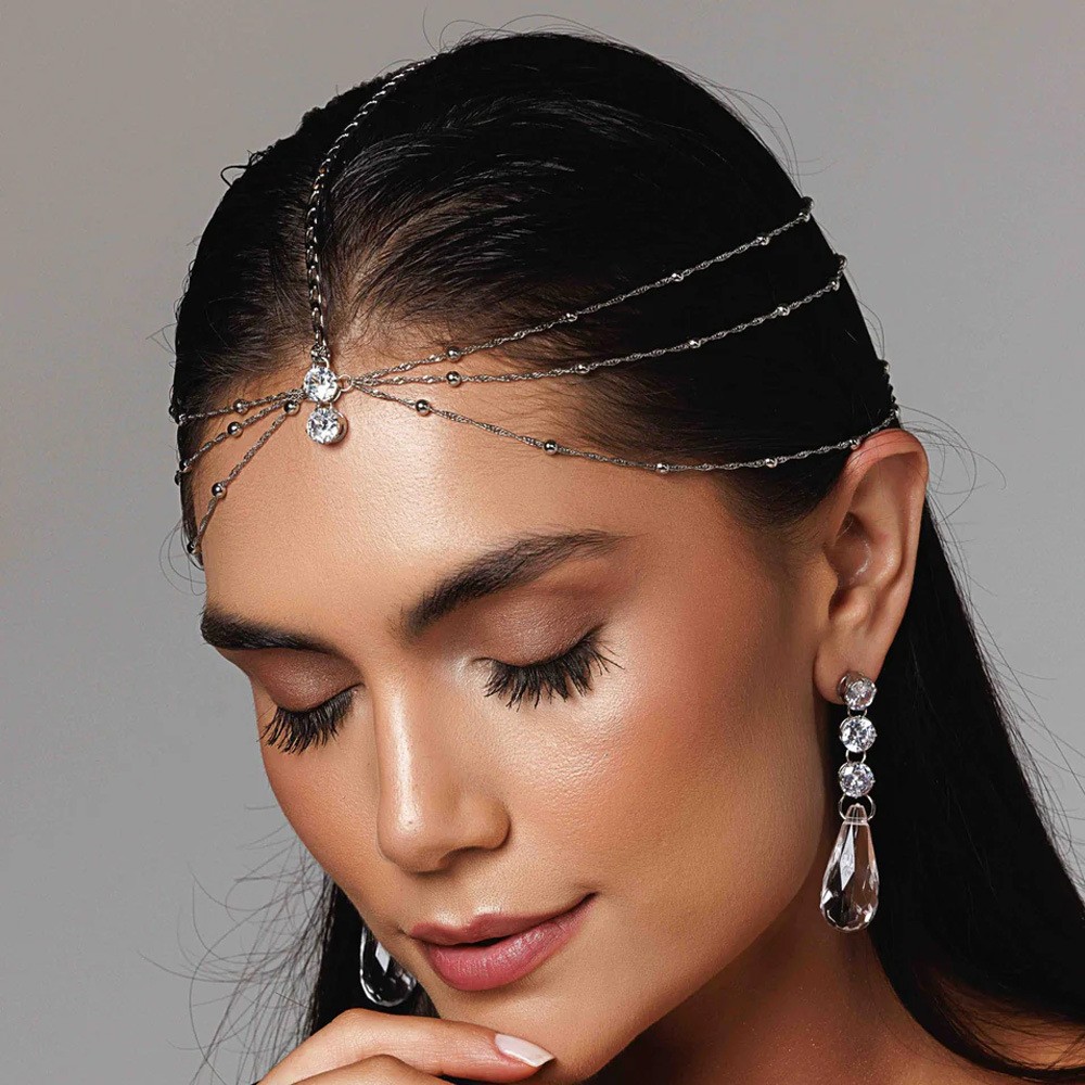 European and American Hot-Selling Rhinestone Headwear, Simple Forest Beads, Multi-Layered Hair Chain Hair Accessories for Women, Hair Chain