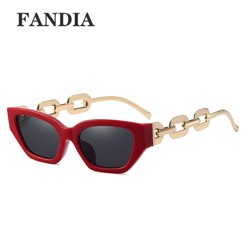 95307 europeo y americano transfronterizo nueva moda pequeño marco gafas de sol personalizada cadena de metal pierna moda sol-prueba gafas de sol