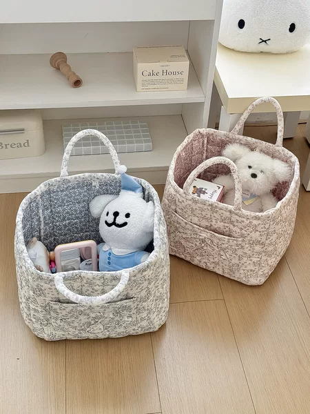 Cross-Border Corduroy Peony Storage Basket New High-Value Small Fresh Home Underwear Sundries Foldable Storage Basket