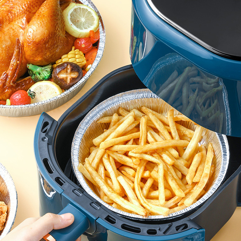 Freidora de aire especial desechable Placa de papel de estaño Placa de barbacoa redonda horno de cocción Placa de papel de aluminio de estaño bandeja a prueba de aceite al por mayor