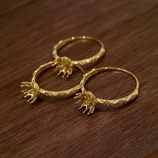 18K Gold Zircon Ring Accessories Crown Style Ring Zircon Inlay with 6mm Beads Empty Support Accessories Without Beads