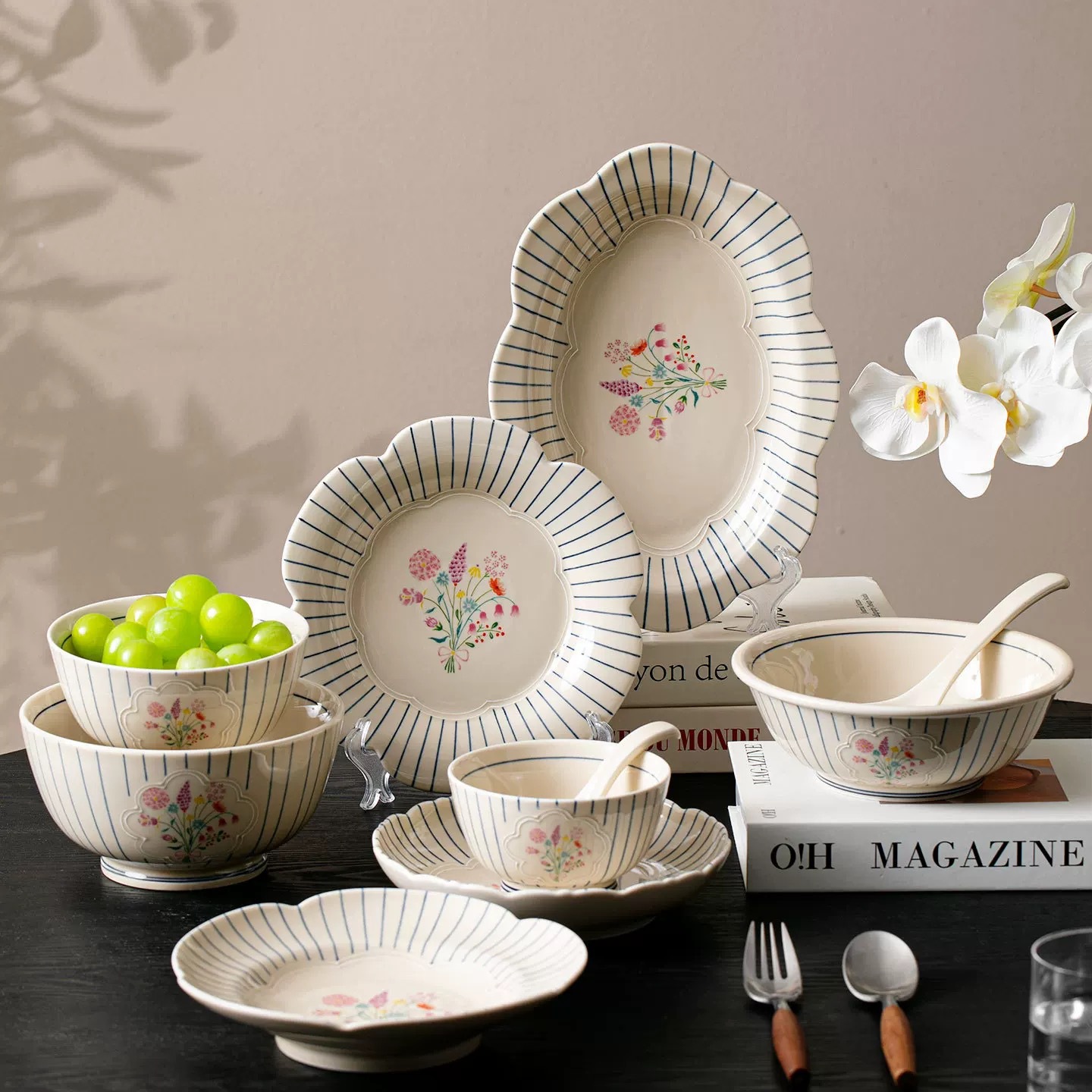 Ruihe Series Plate Household Dish New Ceramic Plate Special Nice Plate Retro Rice Bowl Ninish Bowl