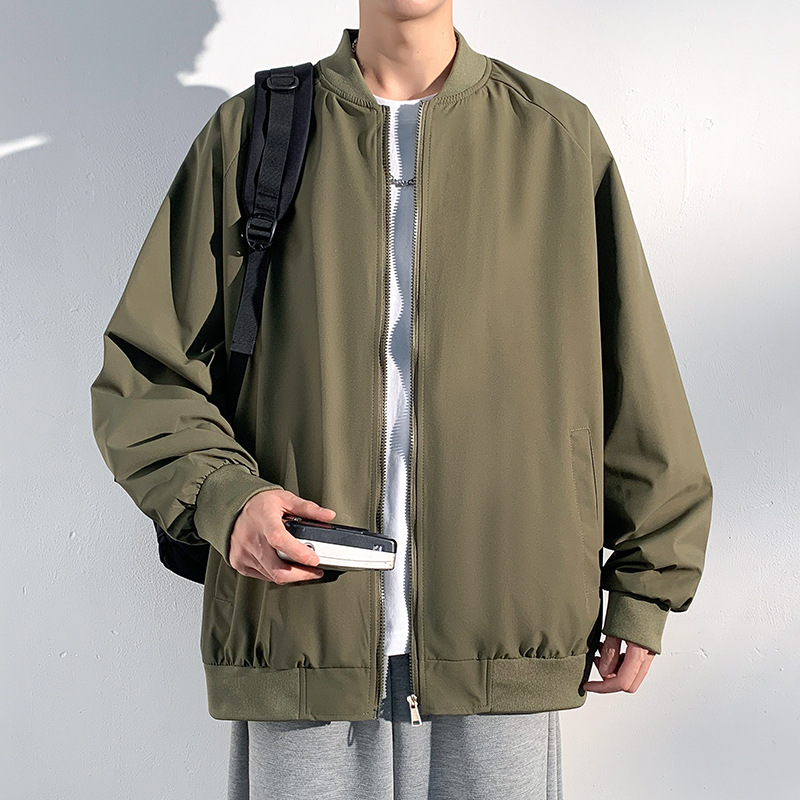 Baseball autumn solid color stand up collar loose and versatile casual trendy brand men's top jacket_voghion.com