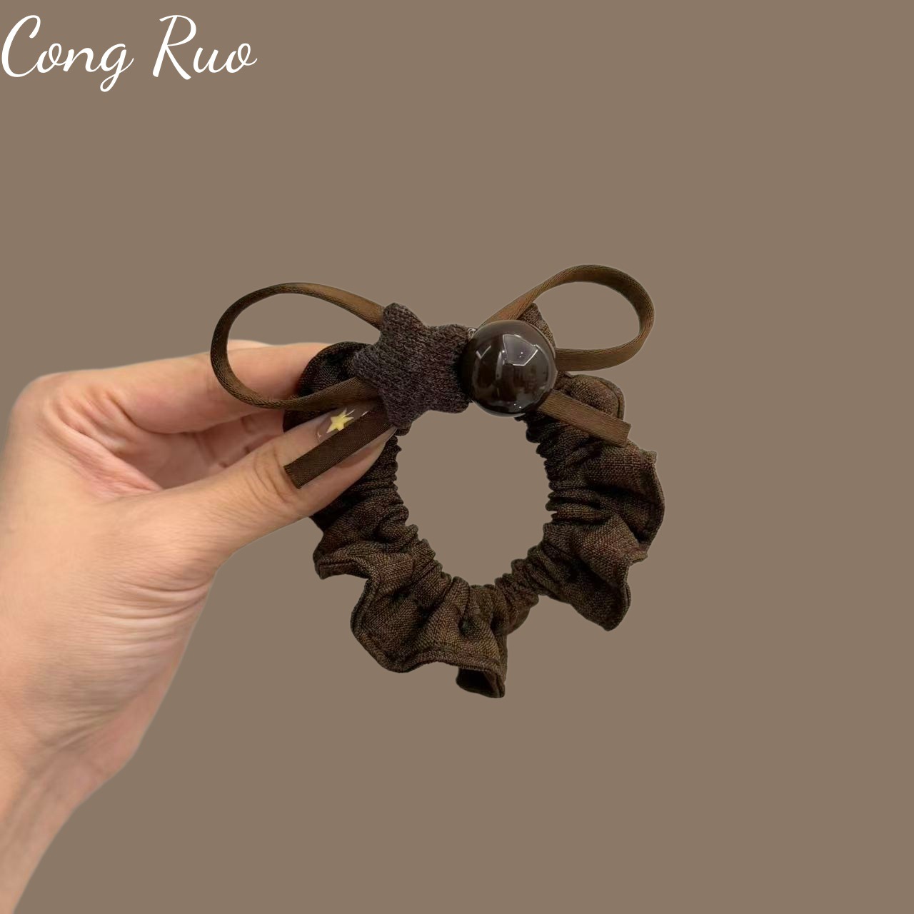 Korean-style new fashion women's headband with stars, beaded bow hair tie, niche ponytail and bun hair rope