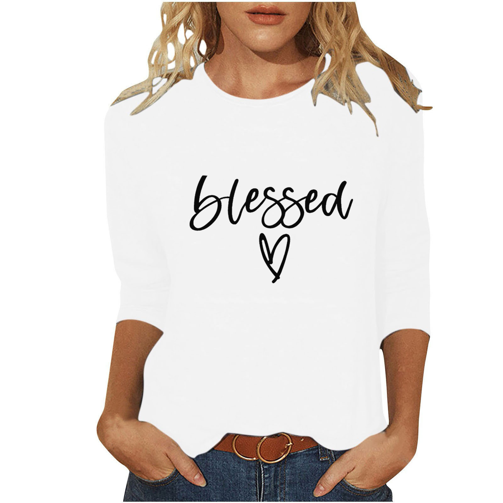 Women's T-shirt 3/4 Length Sleeve T-shirts Casual Basic Letter Heart Shape display picture 40