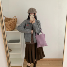 Have a niceday拉链翻领针织开衫韩系甜美百搭早秋冬毛衣女装外套