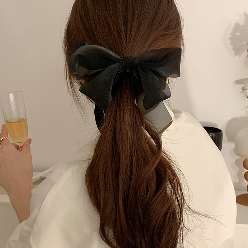 網糸シフォンバナナクリップ縦クリップ馬尾ヘアクリップ後頭部蝶結び頭飾り気質弾力横クリップ頭飾り|undefined