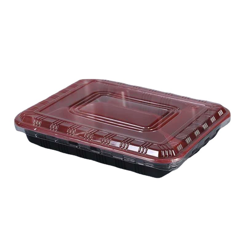 ОдноразоваяLunch box с секциями пластиковая упаковочная коробка черная и красная 3, 4 секций, многосекционная коробка для блюд на вынос, пять секций для еды на вынос