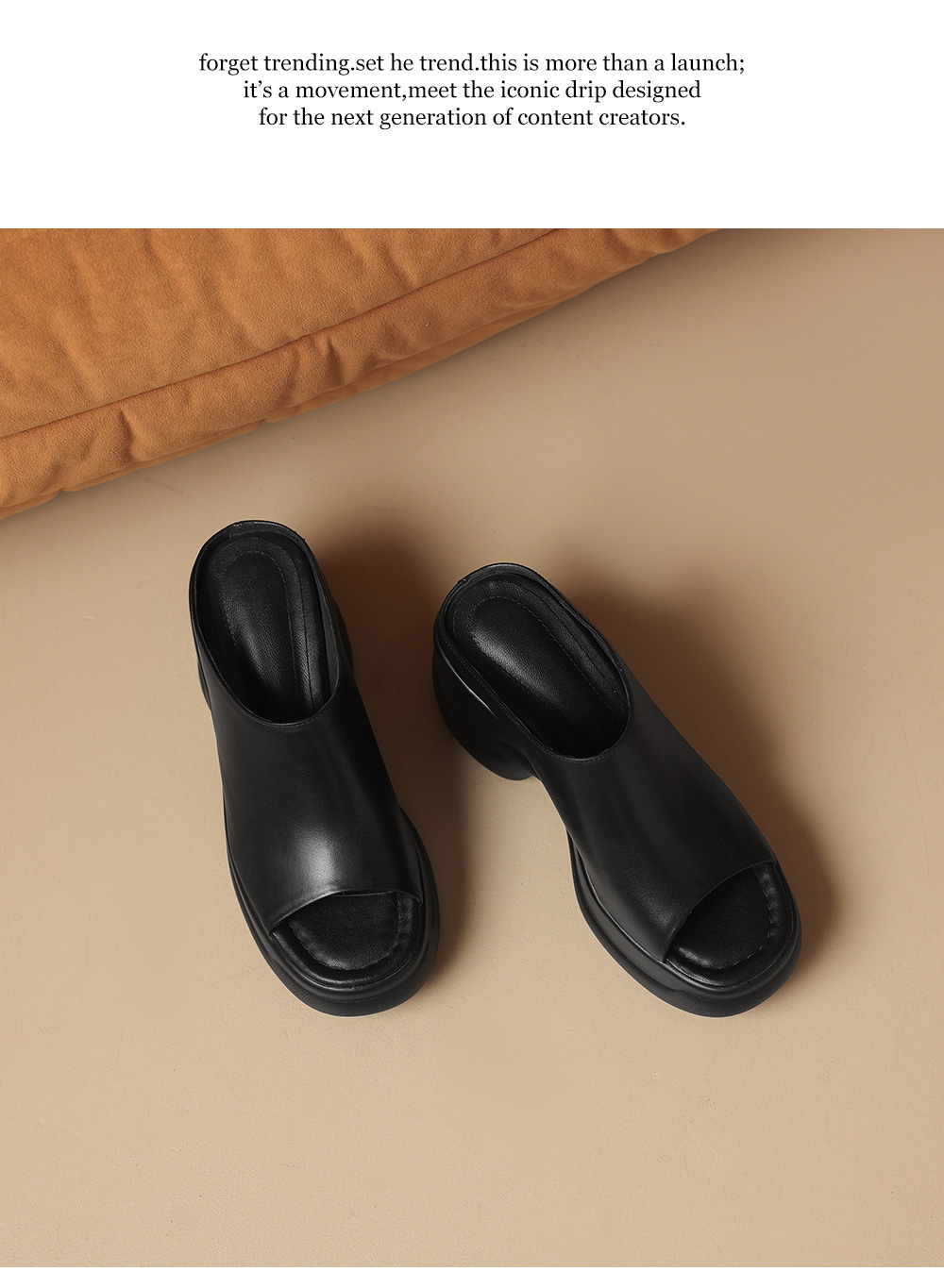 Sandal cao gót nữ đế dày 8,5 cm quai ngang da bò — đen chi tiết 20