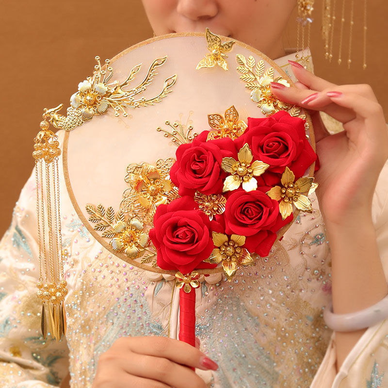 小红书中式扇子新娘遮面手捧花古风结婚秀禾团扇婚礼出嫁喜扇成聚|undefined