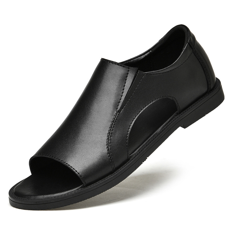 2024 여름 남성용 다리 샌들 하이 퀄리티 COWHIDE 얼굴 청소년 큰 입 비치 신발 편안한 부드러운 단독 가죽 신발