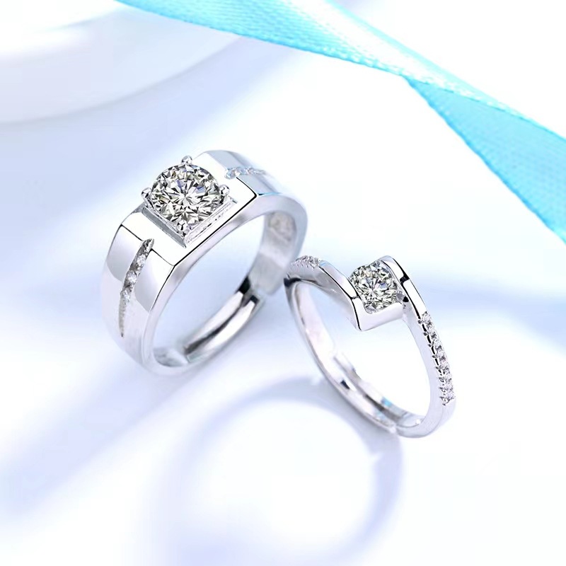 Romantic Couple Rings Adjustable Silver Open Ring For Lovers_voghion.com