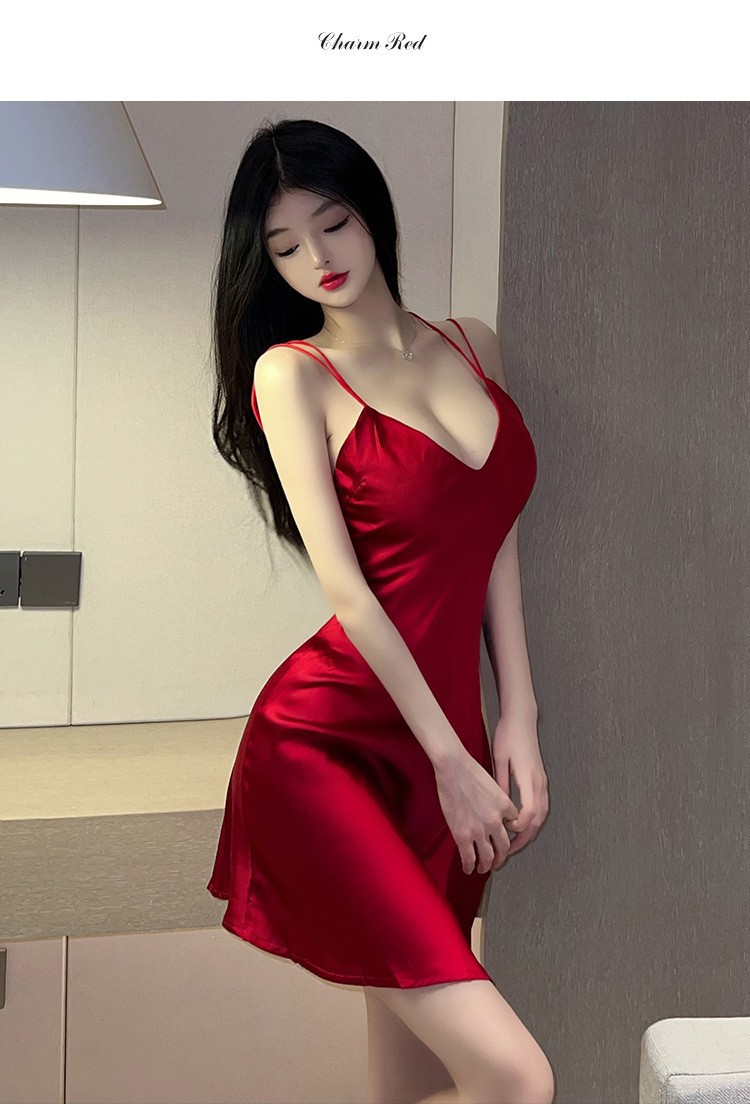 Women’s Ice Silk Pajama Nightdress with Side Split, Costume Style, One Size — detail image 11