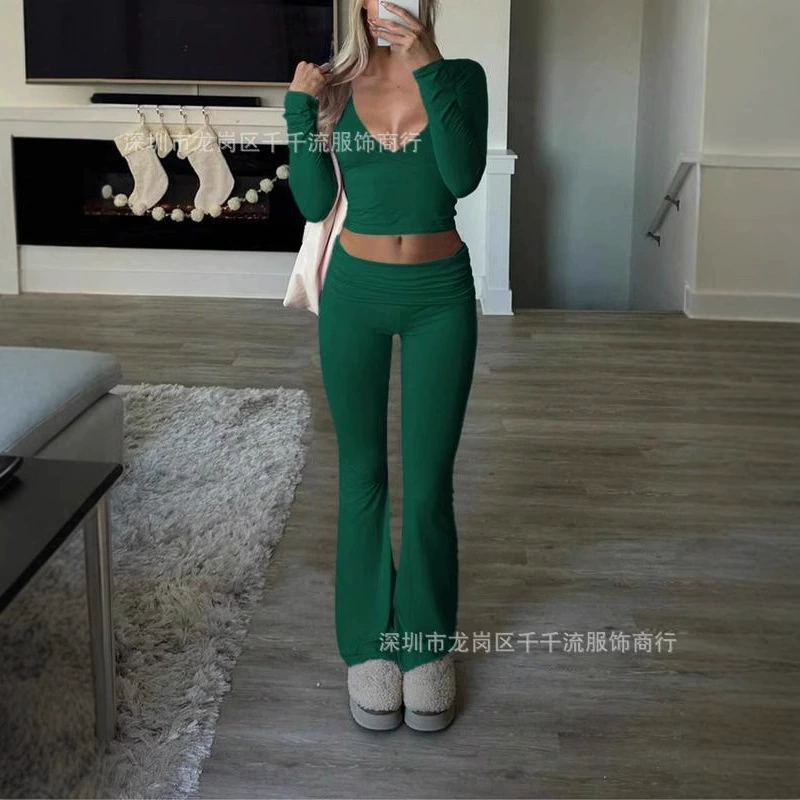 2024 Трансграничная европейская и американская женская одежда Amazon повседневные спортивные трикотажные брюки с длинными рукавами