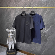 跨境正确版CH克罗夏季新款 马蹄刺绣烫金满天星短袖T恤情侣款