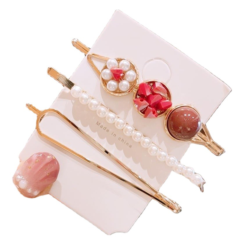 Jingtian siteng mismo estilo vintage aleación perla horquilla de una palabra horquilla estilo coreano cuchara trasera flequillo clip lateral accesorios para el cabello