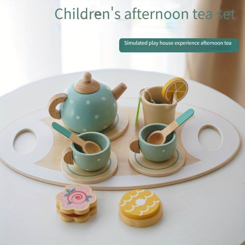 Juego de té de madera Juguetes educativos para niños Juego de té de la tarde de simulación de la casa Juegos de la casa para niños