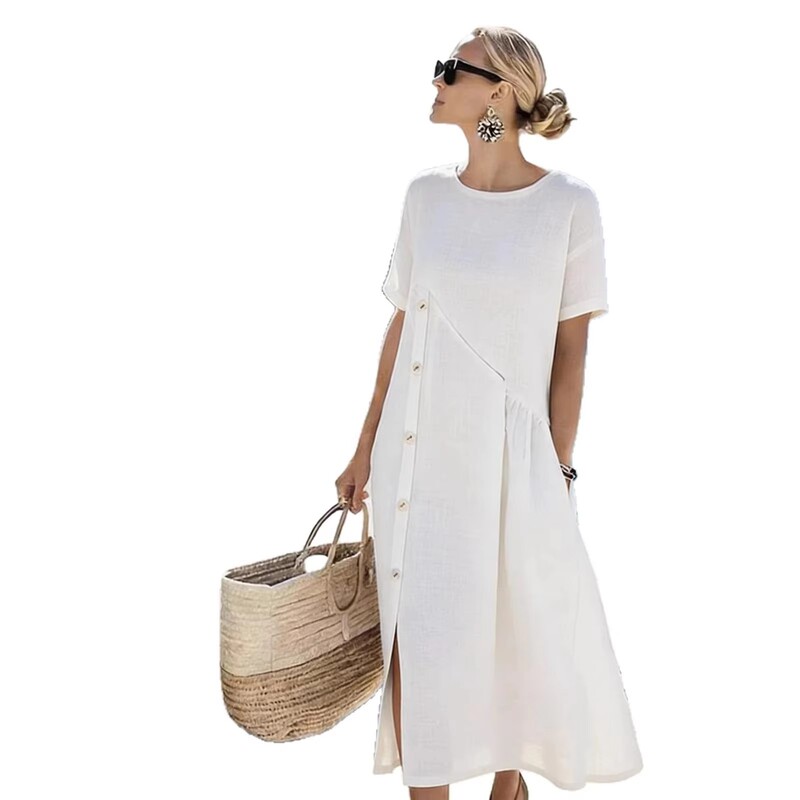 Miyake Women's Pleated Dress, Solid Color, French-Style Pleats, Plus Size, Casual Office Wear, Fashionable and Elegant