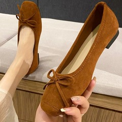 復古晚風蝴蝶結瓢鞋平底鞋芭蕾舞鞋春春夏紅色單鞋法式黑色女鞋子