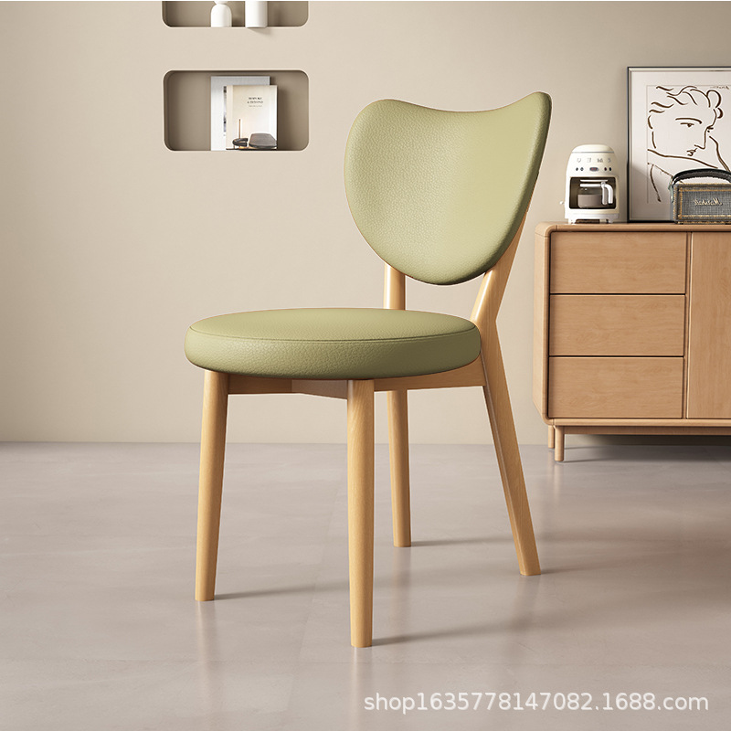 Silla de comedor de madera sólida retro nórdica, silla de comedor moderna y simple, respaldo de cuero suave, taburete de comedor de hotel antiguo