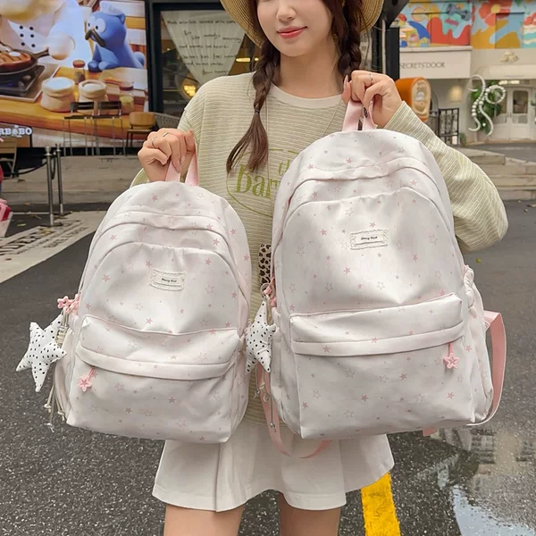 School Bag for Girls, Japanese Style, New Trendy High-Appearance College-Style Starry Backpack, Lightweight Double-Shoulder Bag for Middle and High School Students