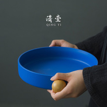 日式碗盘复古粗陶瓷菜盘手工盘子创意家用鱼盘克莱因蓝餐具水果盘