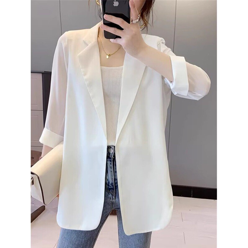 Sun Protection Chiffon Blazer for Women, 2026 Summer New Style, White Thin Suit Jacket, Elegant Casual Outerwear