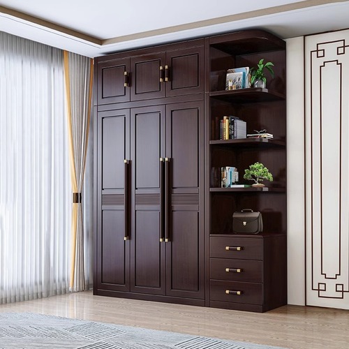 新中式实木衣柜家用卧室三四门现代经济型简约柜子储物大衣橱衣柜