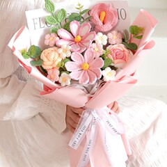 手作りのニットの花束が完成しました。