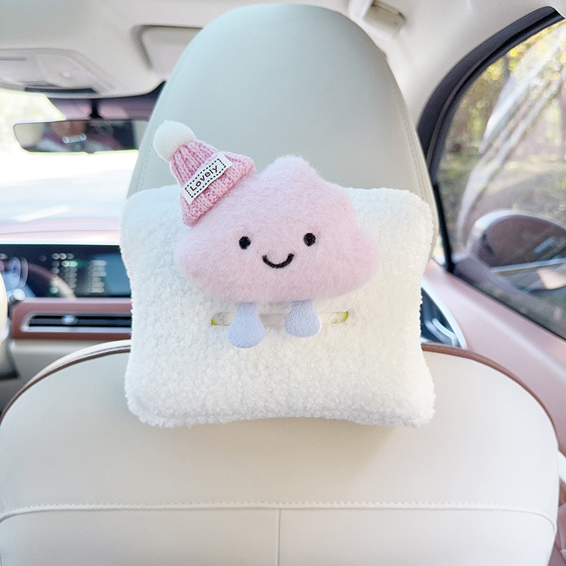 Car tissue box/set — Qiao Le Jia Yuan Box Auto Interior - pink-hat-pink-cloud-seat-back-tissue-box