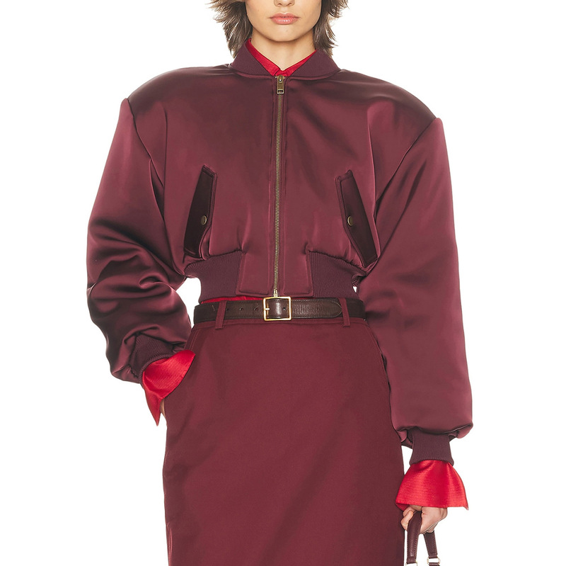 Shenzhen Nanyou Silhouette Short Jacket 25 Autumn/Winter New Style Waist-Cinching Design Jacket Satin Workwear-Style Top