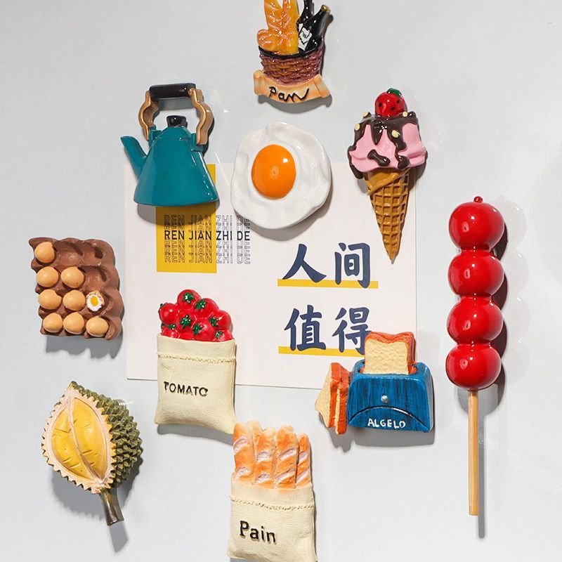 冰箱贴磁铁可爱ins食物磁性贴3D立体鸡蛋面包食玩装饰创意磁力贴|undefined