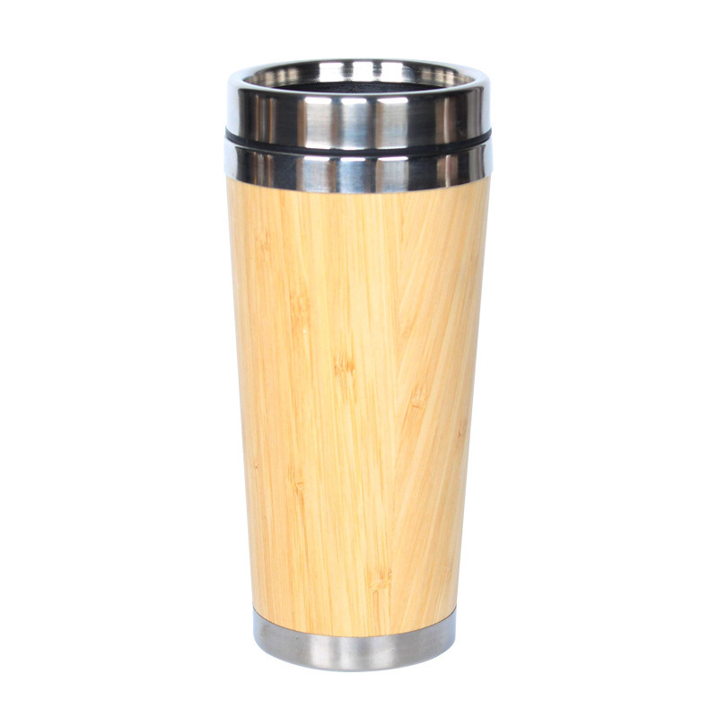 Transfronterizo nuevo taza de oficina de bambú con mango de alta capacidad de doble vacío 304 taza de aislamiento de acero inoxidable al por mayor