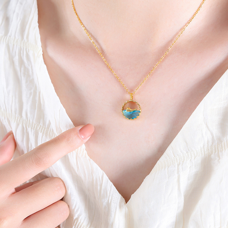 Nuevo chino esmalte azul mariposa collar pendientes nuevo vintage pendientes clavícula cadena titanio acero todo partido