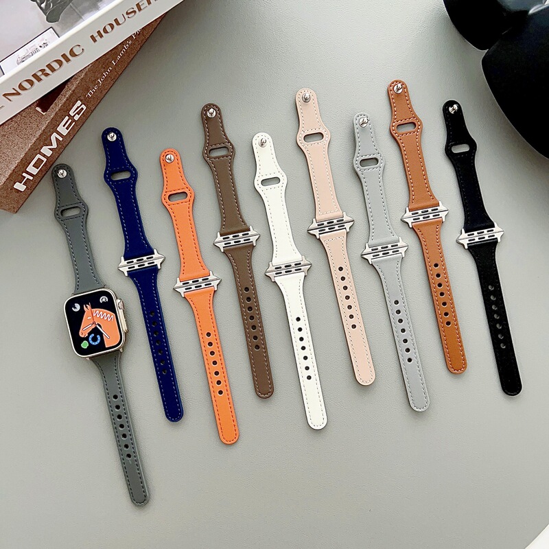Suitable for iwatch8 watch strap genuine leather reverse buckle thin waist series6 Apple Watch applewatch5 generation 7 watch strap