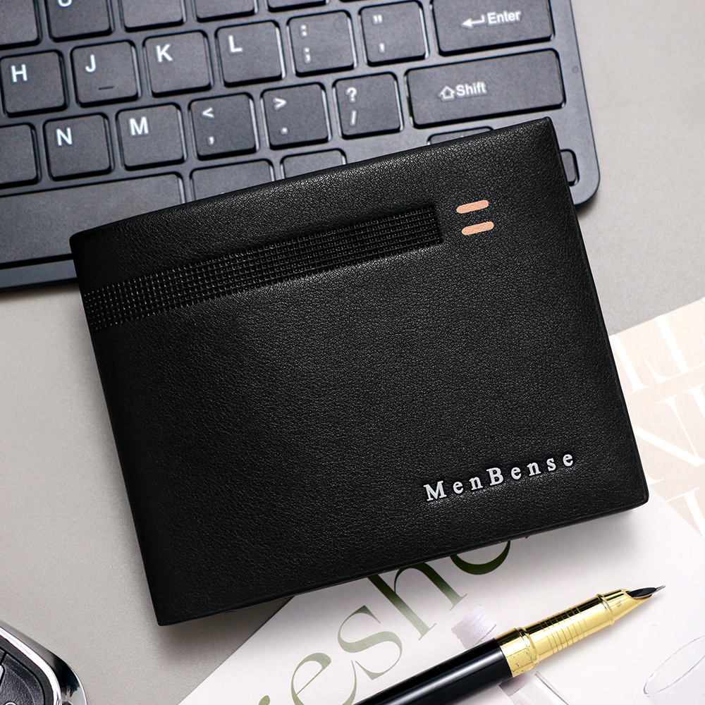 Nuevo tipo transfronterizo de cartera corta para hombres bisagra horizontal línea oscura bolsa de tres plegables cartera para hombres bolsa de cambio clip al por mayor