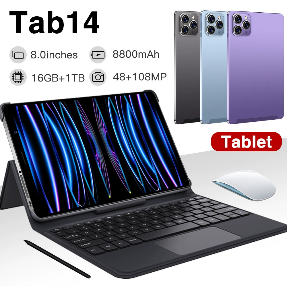 Планшет Tab14, 8,0″ Android, 3G, 8800 мА·ч, 16 ГБ + 1 ТБ, 48+108 Мп камеры