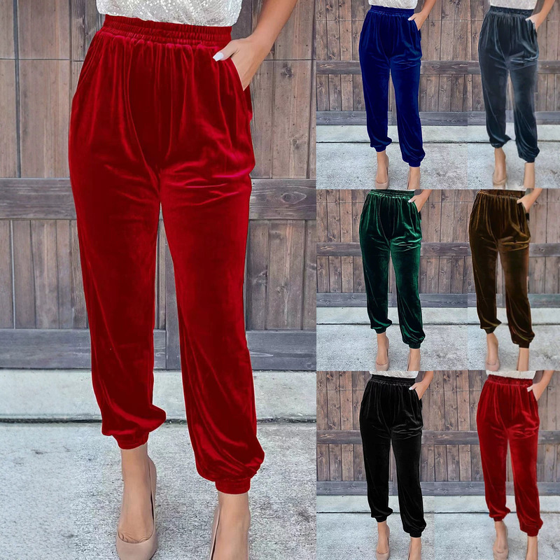2026 new European and American style Amazon cross-border women's pants, solid color, elastic waistband, straight-leg, casual, tapered ankle pants, trendy 2026 new European and American style Amazon cross-border women's pants, solid color, elastic waistband, straight-leg, casual, tapered ankle pants, trendy
