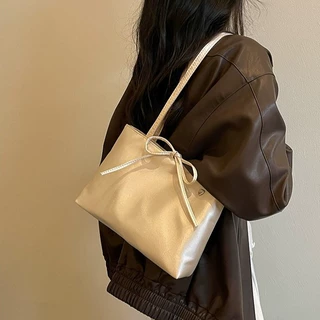 2026新款小众韩系蝴蝶结单肩包女日常感通勤手提包简约百搭托特包