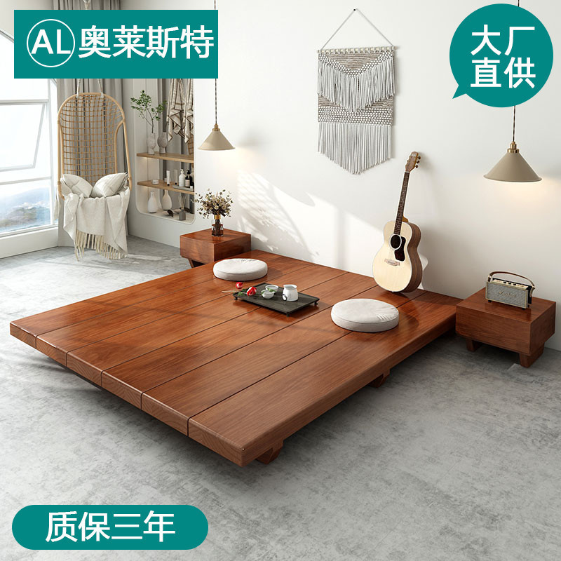 Solid wood bed, tatami, Japanese-style platform bed, panel bed, floating floor-standing children's loft ultra-low bed, simple double bed Solid wood bed, tatami, Japanese-style platform bed, panel bed, floating floor-standing children's loft ultra-low bed, simple double bed