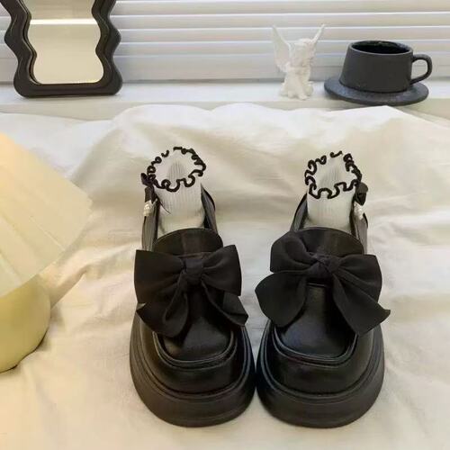 Japanese-style sweet butterfly bow Mary Jane flat shoes for women, 2025 new spring and autumn full-wrap with skirt, JK versatile single shoes