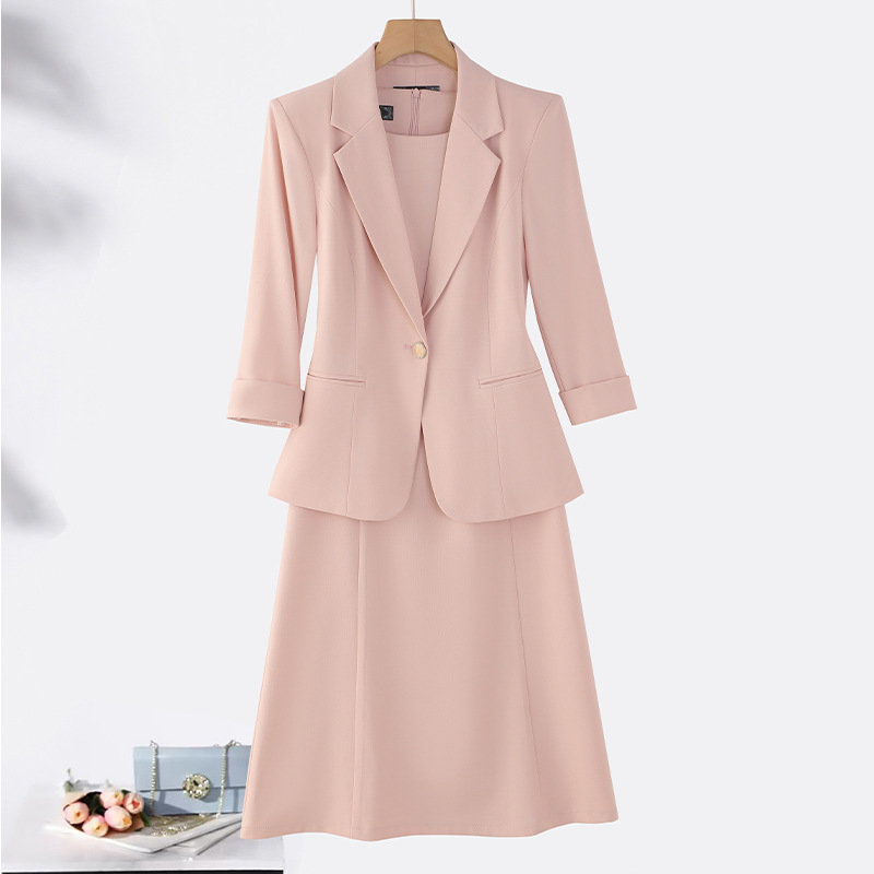 Pink Suit Jacket for Women, Summer Thin, High-End, Three-Quarter Sleeve Suit with Vest Dress, Professional Suit Pink Suit Jacket for Women, Summer Thin, High-End, Three-Quarter Sleeve Suit with Vest Dress, Professional Suit