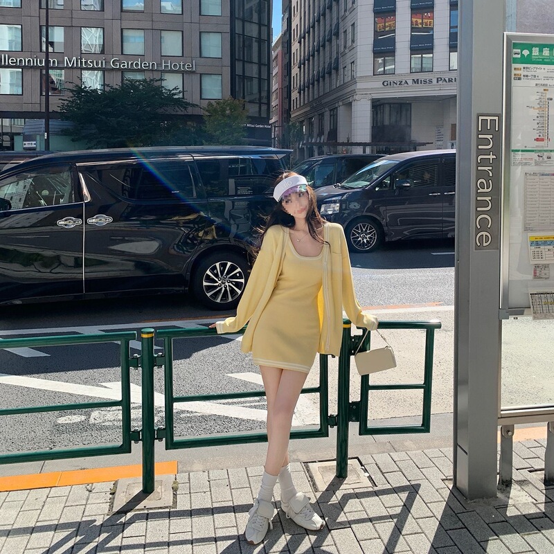 2025年针织套装新款秋季开衫上衣外套无袖显瘦连衣裙时尚两件套女|undefined