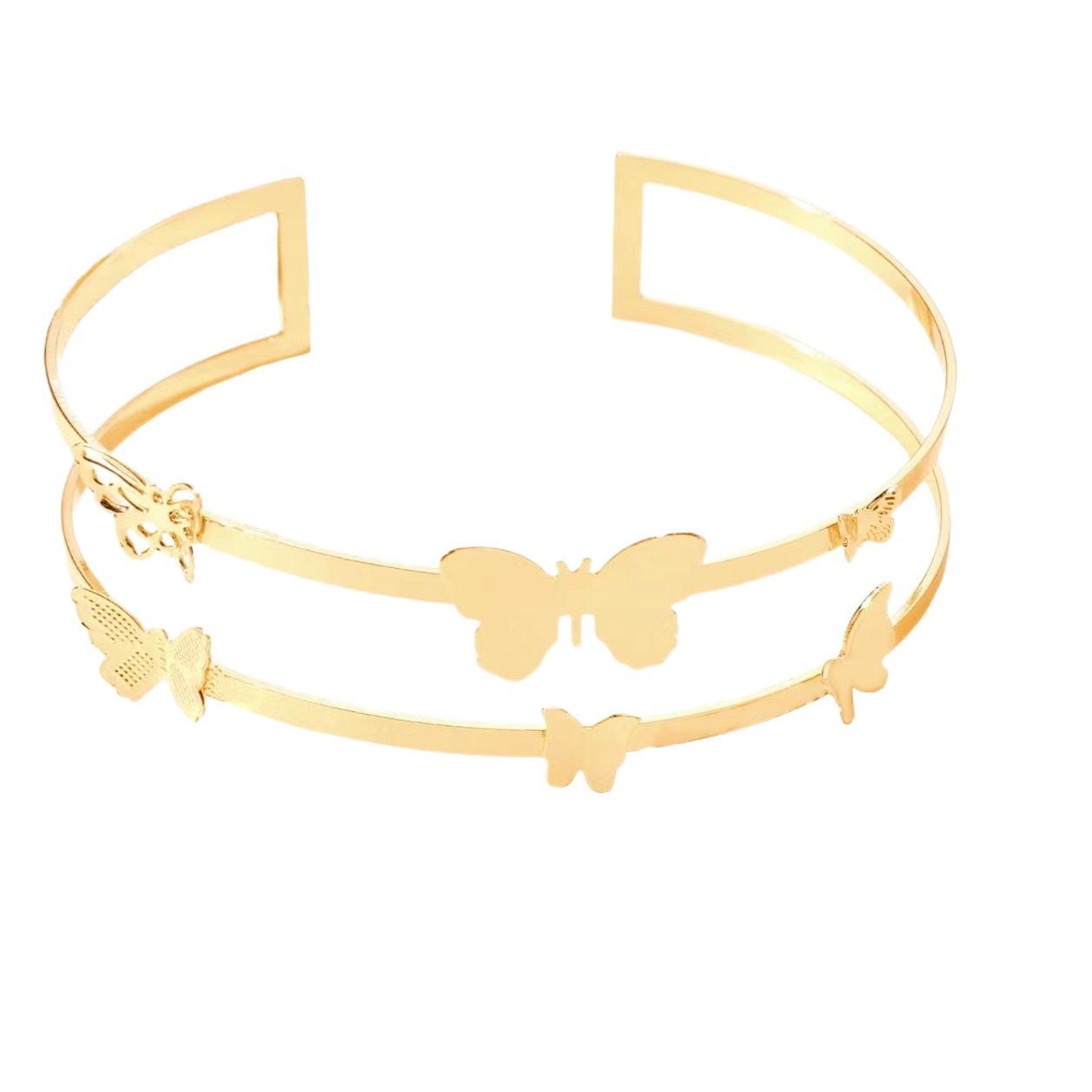 Amazon suministro directo pulsera de moda europea y americana simple anillo de brazo hueco mariposa brillante metal geométrico pulsera de brazo personalizada