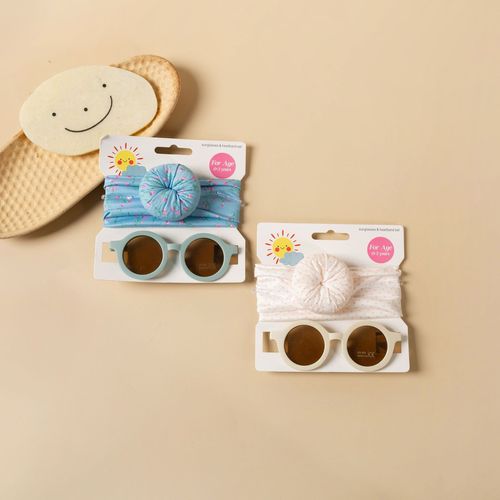 Kids' Sunglasses Headband Set: Unisex UV-Protective Glasses with Printed Donut Design, 2-Piece Kit