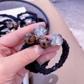 东大门同款豹纹水钻面膜发圈日韩马尾丸子头绳皱褶皮筋弹力盘发绳
