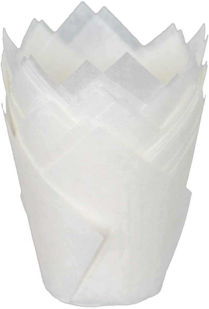 Desechable de alta temperatura resistente al aceite de café blanco medio Tulip llama torta taza de papel taza de muffin