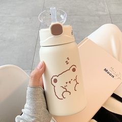 可愛保溫杯女生帶吸管高顏值便攜簡約水杯學生少女ins風304不鏽鋼