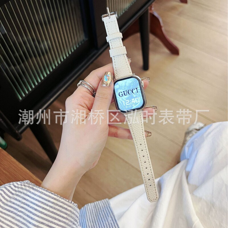Suitable for Apple Apple Watch S10/11 Watch Iwatch98765Se Pebbled Calfskin Strap