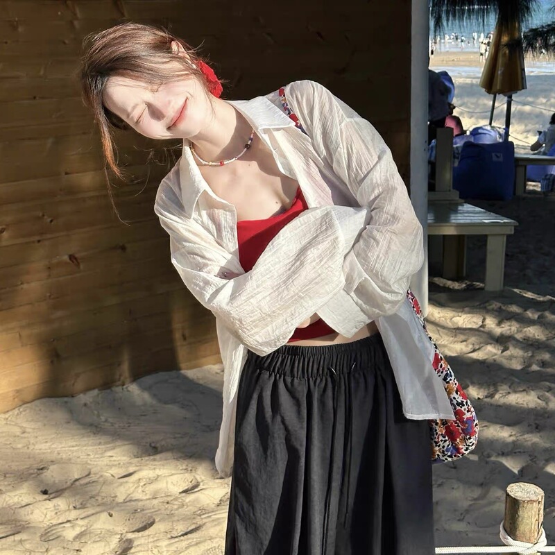 法式白色防晒衬衫外套女夏季薄款新款宽松慵懒风外搭开衫气质上衣|undefined